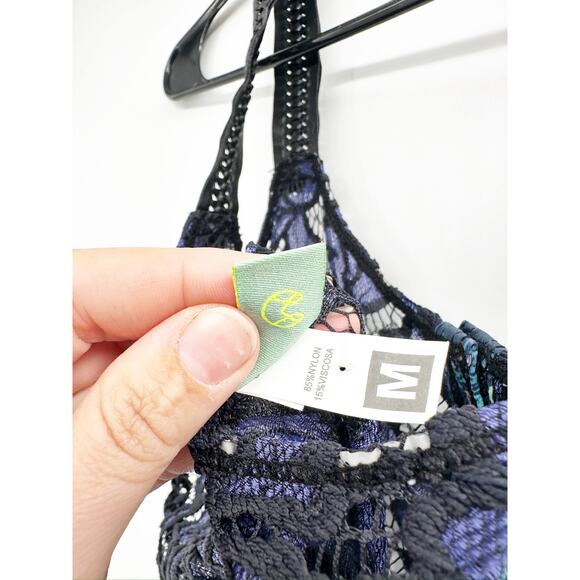 Maaji Blue Sheer Lace Button Front Lace Up Corset Back Swim Coverup Romper Sz M - Picture 8 of 9